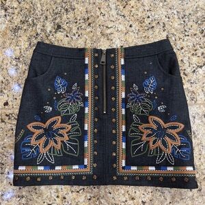 Ramy Brook Dark Blue Embroidered Mini Skirt